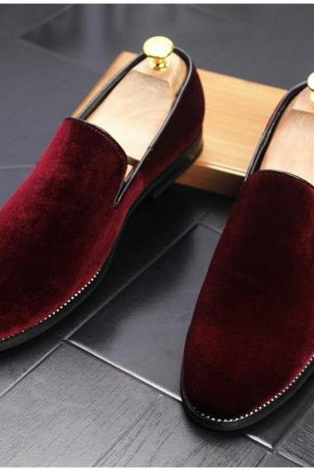 Moccasin Party Shoe Maroon Suede Leather Pull On Handmade Formal Dress Shoes