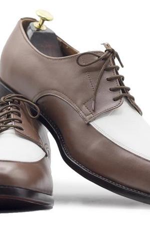 Optima Twin Color Split Apron Toe Lace Up Closure Genuine Leather Men's Derby Formal Lace Up Shoes