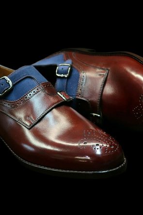 New Shape Multi Color Cross Buckle Strap Patent Brogue Toe Men's Leather Monk Formal Party Shoes