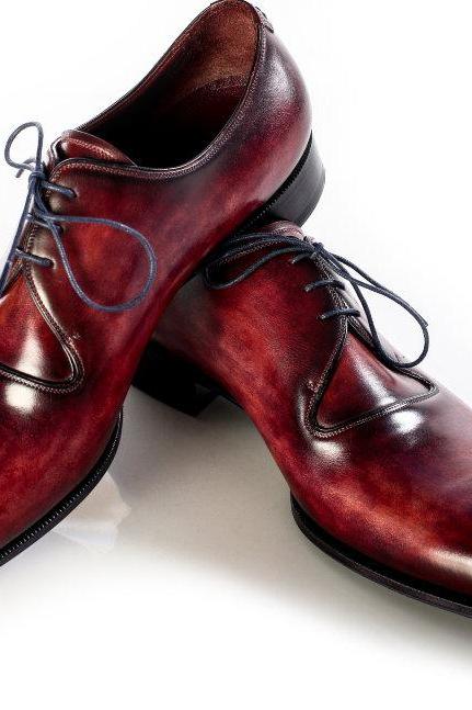 Hand Stitched Jam Red Split Toe Premium Leather Derby Lace Up Formal Shoes