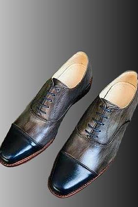 Classic Oxford Two Tone Hand Stitched Contrast Sole Premium Leather Lace Up Formal Dress Shoes