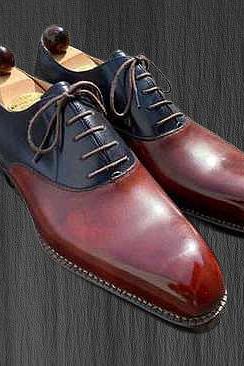 Stylish Twin Color Oxford Patent Lace Up Pure Leather Hand Stitched Sole Formal Wedding Shoes