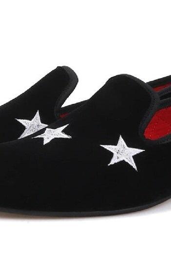 Men's Handcrafted Velvet Embroidered Shoes, Customize Slip On Loafer Cowhide Suede Leather Shoes, Formal Party Shoes,