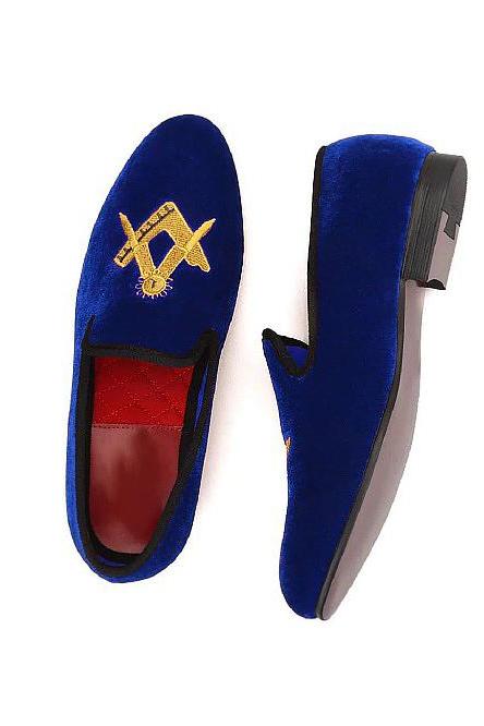 Personalized Luxury Blue Color Loafer Shoes, Men's Velvet Embroidered Cowhide Suede Leather Shoes, Customize Formal Pull On Wedding Shoes,