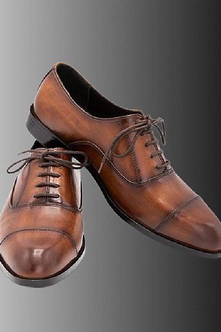 Handcrafted Wooden Brown Oxford Dress Shoes, Men's Customize Cowhide Leather Shoes, Cap Toe Lace Up Formal Shoes, Business Shoes,