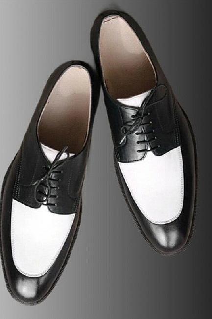 Saddle Derby Black And White Dress Shoes, Handcrafted Lace Up Apron Toe Formal Shoes, Men's Customize Cowhide Leather Party Shoes,