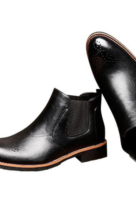Customize Black Polish Medallion Toe Back Pull Premium Cow Skin Leather Hand-Stitched Contrast Sole Men's Formal Ankle Dress Boots