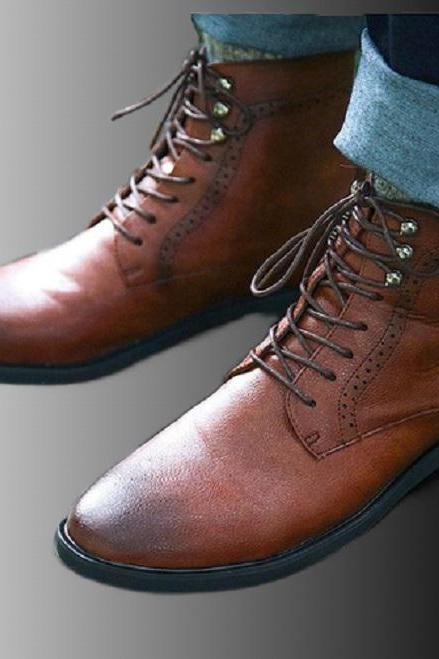 Personalized Derby Army Style Lace Up Pure Cow Skin Leather Customize Formal Ankle Boots