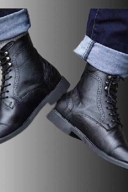 Military Style Handmade Black Color Lace-Up Premium Cowhide Leather Customize Derby Formal Ankle Boots
