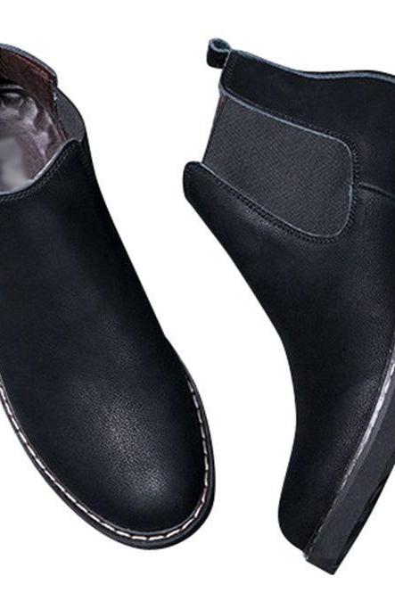 Men's Hand-Stitched Chelsea Black Polish Slip On Genuine Leather Elastic Panel Back Pull Formal Ankle Boots