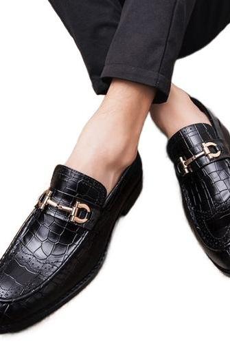 Men's Horse-Bit Loafer Slip On Genuine Cowhide Leather Customize Alligator Texture Formal Wedding Shoes