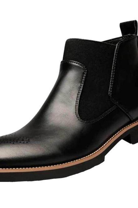 Men's Newly Design Handcrafted Black Polish Chelsea Brogue Toe Patina Leather Elastic Panel Customize Back Pull Formal Ankle Boots