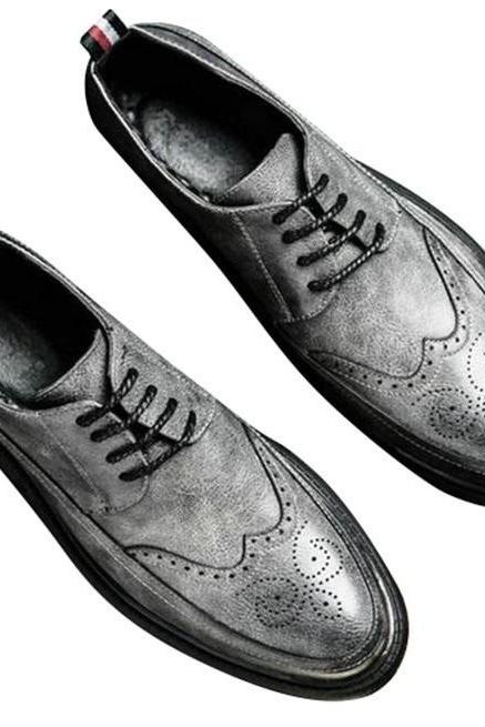 Business Pairs In Gray Color Derby Customize Full Brogue Real Leather Lace-Up Wingtip Handcrafted Formal Shoes