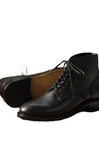 Men's Good Looking Black Polish Lace-Up Fastening Hand-Stitched Pure Leather Derby Ankle Traveling Boots