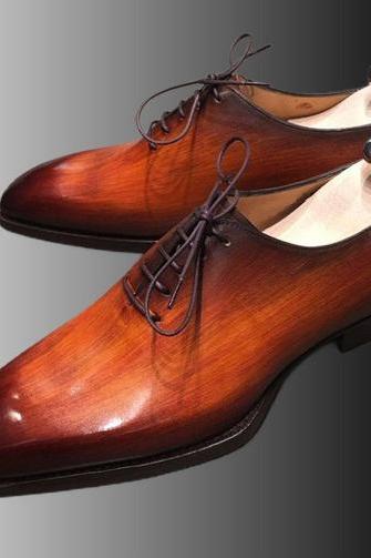 Personalized Patent Wooden Brown Whole-Cut Oxford Cowhide Leather Lace-Up Formal Business Shoes