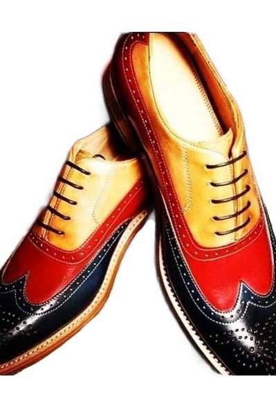 Made To Order Party Wears Oxford Multi-Color Brogue Wingtip Genuine Leather Contrast Sole Lace-Up Formal Shoes