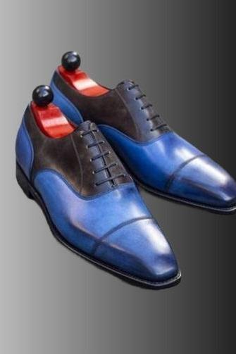 Excelling Two Color Patina Cap Toe Handcrafted Oxford Lace-Up Genuine Leather Formal Wedding Shoes