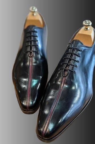 Classic Design Split Toe Made To Order Black Polish Men's Oxford Lace-Up Wholecut Premium Leather Handmade Formal Shoes