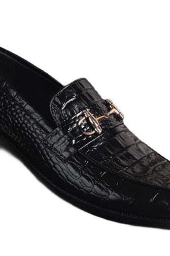 Luxury Crocodile Pattern Horse-Bit Loafer Slip-On Premium Cowhide Leather Men's Customize Moccasin Formal Royal Shoes