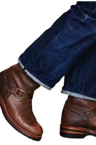 Ankle Strap With Buckle Hand Stitched Men's Real Cow Skin Leather Customize Monk Brown Boots