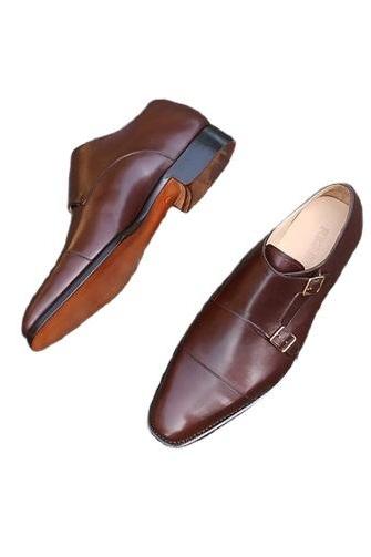Men's Monk Dress Double Buckle Strap Cap Toe Genuine Leather Customize Formal Shoes