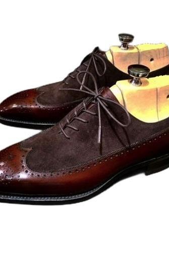 Customize Longwing Brogue Toe Oxford Lace Up Suede Leather Men's Formal Wedding Shoes Made To Hand