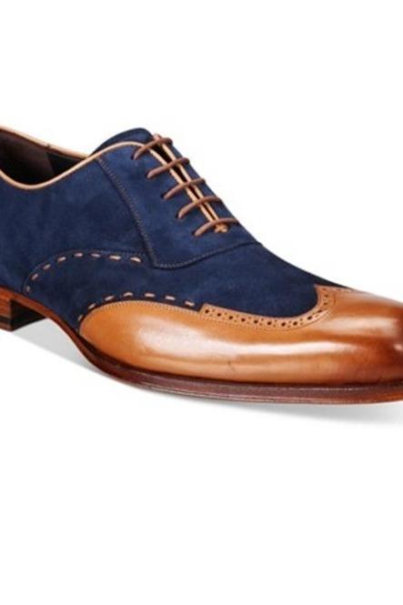 Customize Wedding Oxford Multicolor Lace Up Fastening Suede Leather Patina Wingtip Handmade Formal Dress Shoes