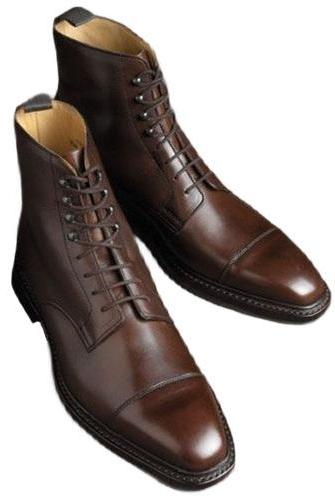 Derby Chocolate Brown Handcrafted Cap Toe Back Pull Premium Leather Men's Lace Up Formal Ankle Dress Boots