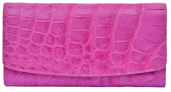 Stylish Pink Color Stylish Trifold Original Crocodile Belly Leather ...
