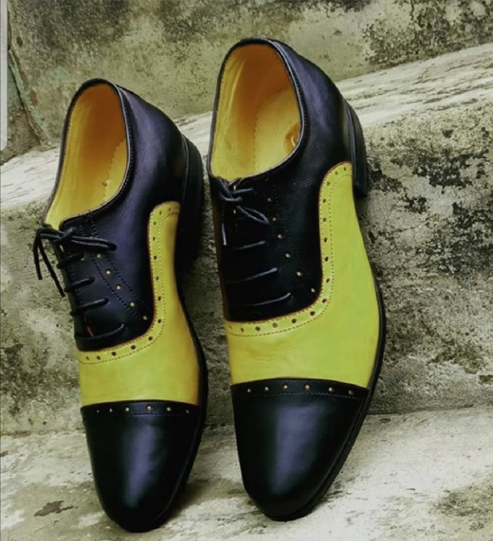 Party Wears Brass Yellow & Black Nice Design Original Leather Formal ...