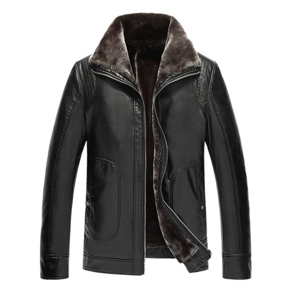 Customized Handmade Black Color Fur Leather Jacket For Men Wide Collar ...